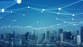 Smart city and communication network concept. 5G. IoT (Internet of Things). Telecommunication. - Powered by Shutterstock - Get 15% off with code: PIKWIZARD15