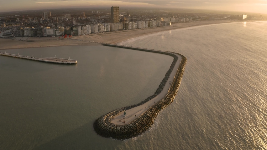 Aerial view of the little town of Ostend in northern region of Belgium.