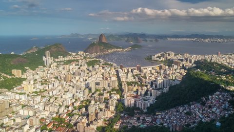 sunny day flight over rio de janeiro city bay aerial panorama 4k timelapse brasil