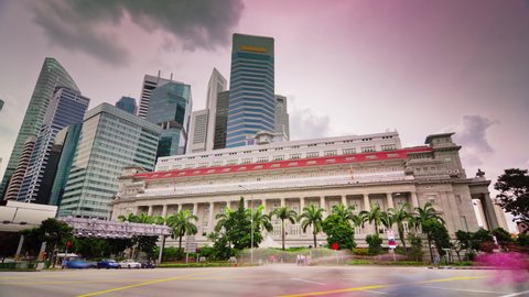 day light singapore city downtown traffic street famous hotel panorama 4k timelapse