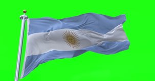 Argentina flag realistic waving in the wind 4K video, for Independence Day or Anthem etc, green screen background chroma key (Perfect Loop)