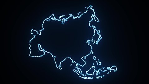 Neon Map of Asia, Asia outline, Animated close up map of Asia
