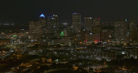 Tampa Florida Aerial v58 birdseye down shot of streets and high rise buildings at night - Shot with Inspire 2, X7 camera - March 2020