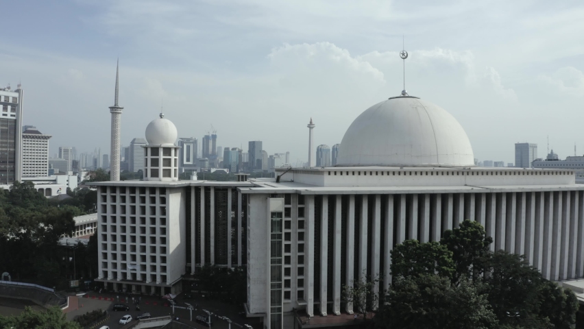 Istiqlal Mosque Jakarta Indonesia with the National Monument in the background Royalty-Free Stock Footage #1067734169