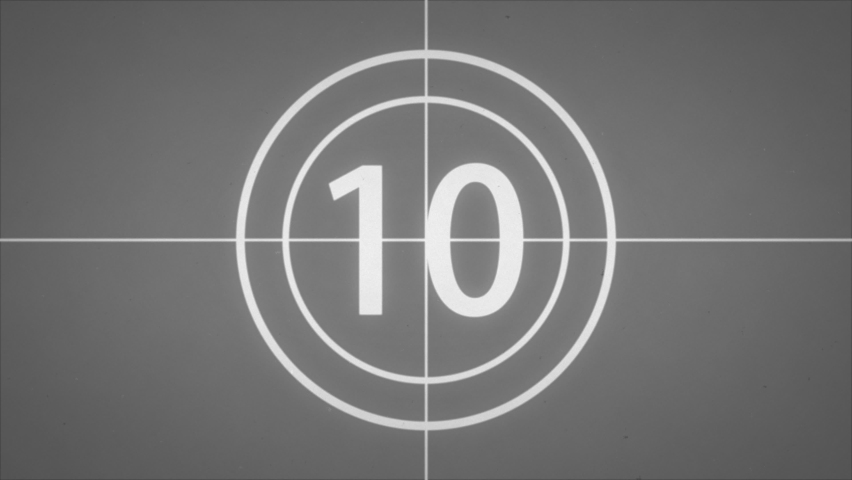Monochrome Universal Countdown Film Leader. Countdown Clock from 10 to 0. Black and White Animation. Effect of Old Film Rolling with Details, Grain, Scratches, Noise. 4K FX. Design of Old Cinema Royalty-Free Stock Footage #1067745602