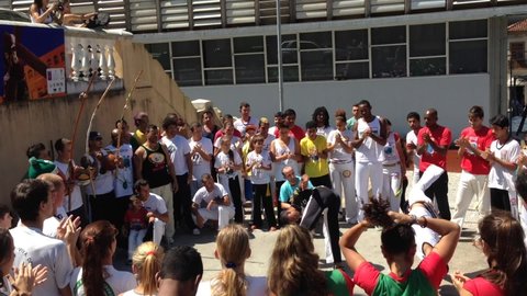"Florianopolis, Santa Catarina Brazil - March 22 2014: Capoeira instructors teaching capoeira to their students by the main square in Florianopolis, Brazil"
