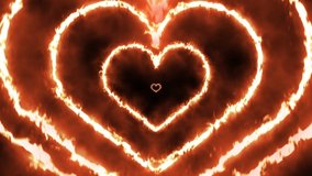 Abstract fire Hearts tunnel background video.heart background footage.