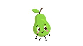 green pear character walking animation. Animation with luma matte. funny pear walking video