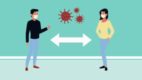 couple wearing medical masks and covid19 particles with social distance ,4k video animated - Powered by Shutterstock - Get 15% off with code: PIKWIZARD15