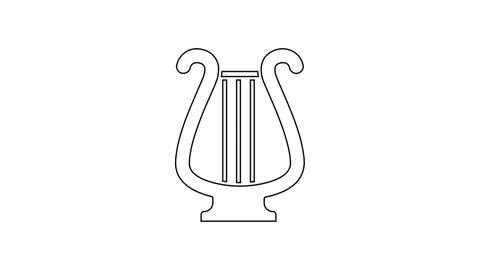 Black line Ancient Greek lyre icon isolated on white background. Classical music instrument, orhestra string acoustic element. 4K Video motion graphic animation.