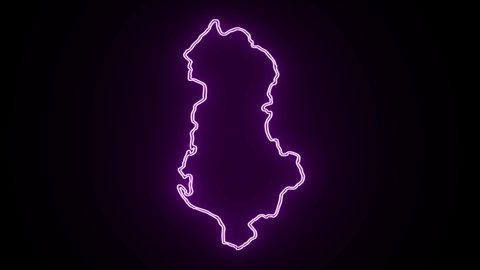neon Map of Albania, Albania outline, Animated close up map of Albania