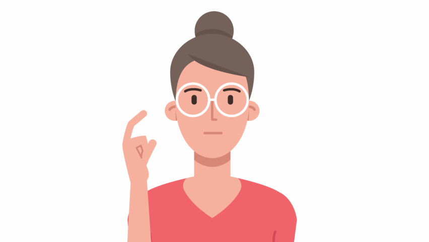 Concept of a great idea, brainstorming. woman thinking and looking for answer, hand gesture, index finger up. Solution of the problem, right decision, Eureka. 2d character animation Royalty-Free Stock Footage #1067776418