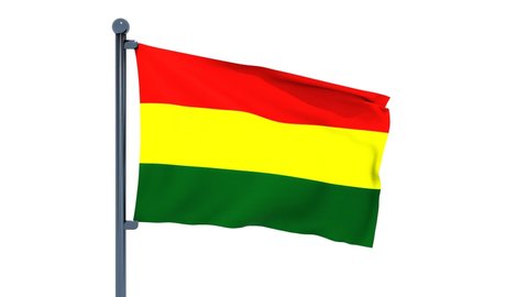 3D illustration of Waving flag of Bolivia with chrome flag pole in white background waving in the wind. High resolution flag with clarity.