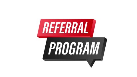 Referral program written on red label. Advertising sign. Motion graphics.