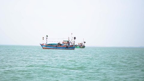 Boat in the Arabian Sea at Okha in Gujarat, India Stockvideo