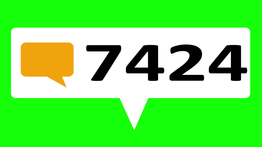 Flat design message 4K social media counter, shows clicks over time on a green screen background with alpha matte.