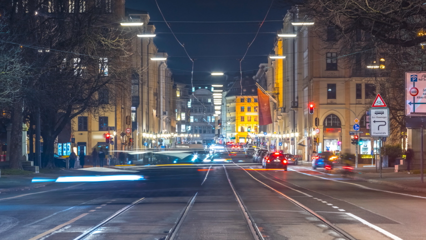 The Maximilianstraße Munich at night  in Munich city bavaria germany is one of the city's four royal avenues next to the Brienner Straße Royalty-Free Stock Footage #1067794997
