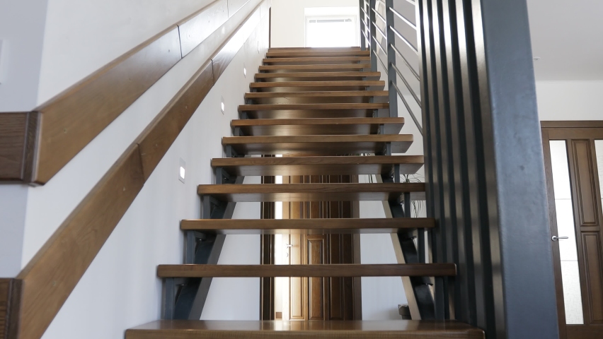 Modern stairway or staircase inside in modern house interior Royalty-Free Stock Footage #1067801339