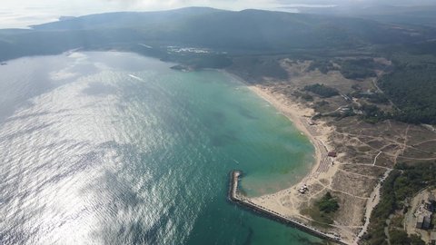 Amazing Aerial view of Arkutino beach, Burgas Region, Bulgaria. 