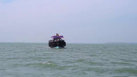 Boat in the Arabian Sea at Okha in Gujarat, India. Stockvideo