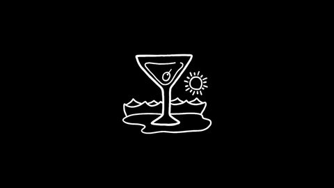 Cocktail drink icon animation lines on a black background. 4K video seamless neon line animation. Drinks food