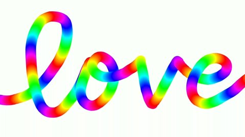 Love. The word "love" is colorful with an animated loop effect. Rainbow text with word of love and white background.