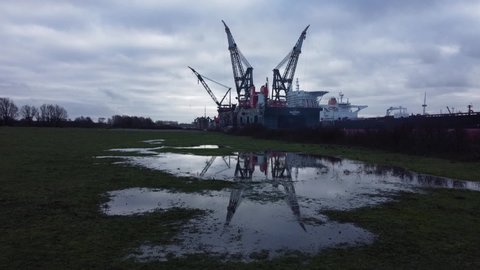 Rotterdam , Netherlands - 12 28 2020: Thialf and Sleipnir the two largest semi-submersible crane vessels.