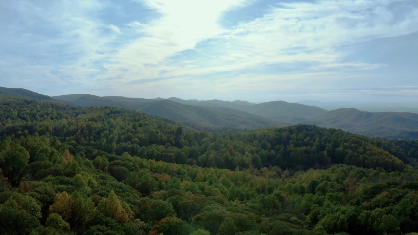 Aerial View Of Lush Foliage In Shenandoah National Park, Virginia, United States During Autumn Season. drone forward