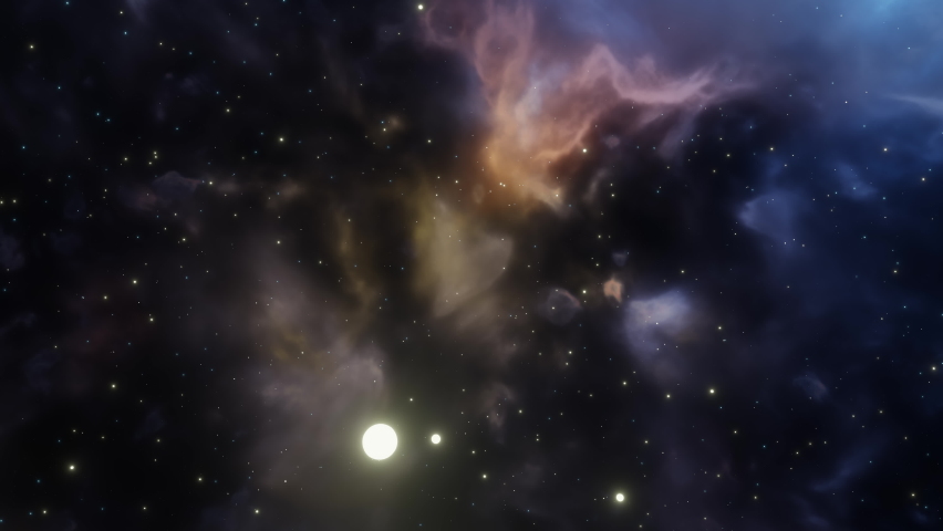 CGI Loopable Animation Space Travel Throug Blue Nebula Clouds and Star systems.
