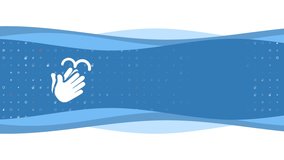 Animation of blue banner waves movement with white washing hands symbol on the left. On the background there are small white shapes. Seamless looped 4k animation on white background