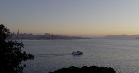 San Francisco Skyline and Commuter Ferry on Bay
