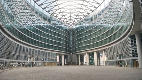 Milan, Italy - February 21, 2021: View of the "Palazzo della Regione", is the public administrative Headquarters for the Italian Lombardy region in Milan, Lombardy, Italy.