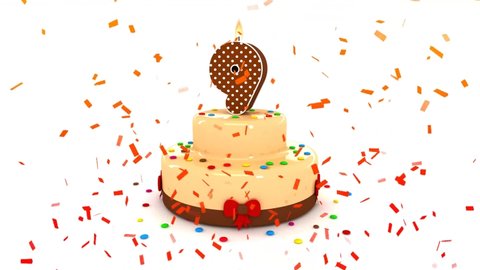 Cute Birthday Cake Animation Number  9 nine   with Colorful Confetti in surprise party
