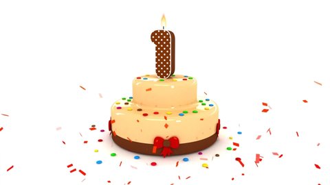 Cute Birthday Cake Animation Number  one 1 first   with Colorful Confetti in surprise party