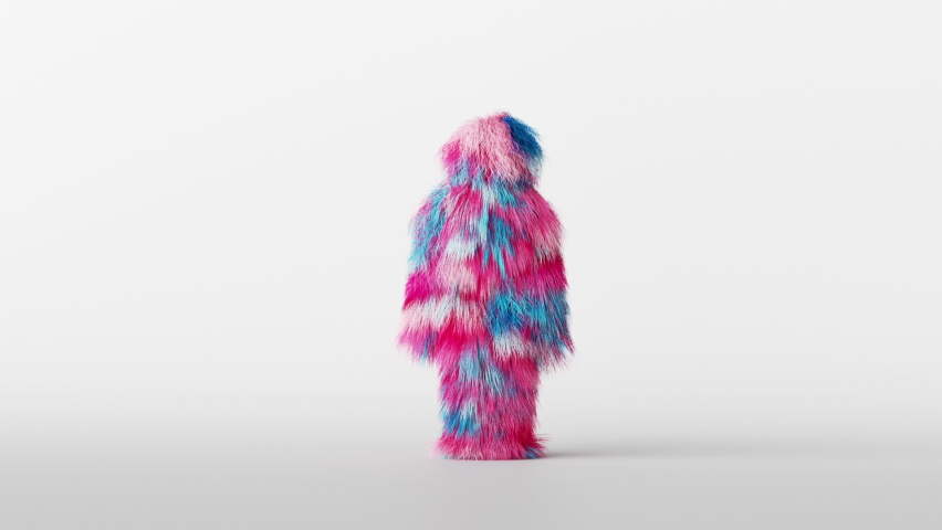 3d colorful hairy cartoon character funny dance, furry beast having fun, fluffy mascot animation, modern minimal motion design Royalty-Free Stock Footage #1067864801