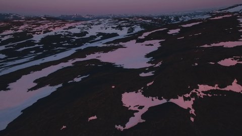 4k Nighttime Aerial Of A Beautiful Mountain Scenery. Location: Swedish Lapland, Sweden, Scandinavia. July, 2019.   Arkistovideo