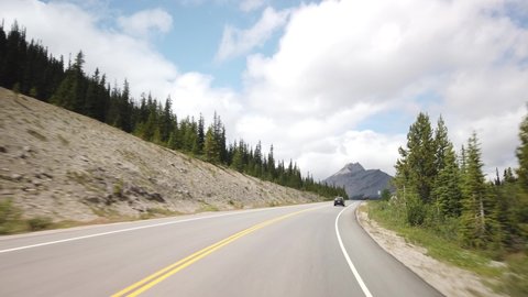 JASPER, CANADA - AUGUST 2019: Driving Gimbal of Columbia Ice Fields in Jasper National Park