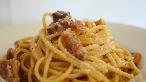Plate of Spaghetti alla Gricia. Typical Italian pasta.