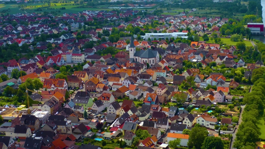 Aerial view of the city Kleinwallstadt in Germany