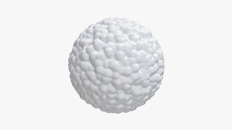 3D animation of a white glass sphere with wrinkles on the surface on white Background. Scattering and flowing of glossy liquid deforming organic molecule included Alpha Channel. 4k UHD looped video