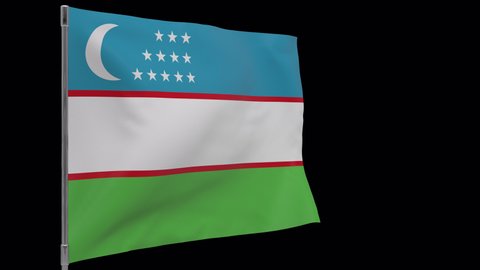 Uzbekistan waving flag seamless loop animation. 4k Alpha Channel transparent background. 3d Uzbekistan Flag on pole