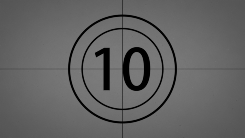 Monochrome Universal Countdown Film Leader. Countdown Clock from 10 to 0. Black and White Animation. Effect of Old Film Rolling with Details, Grain, Scratches, Noise. 4K FX. Design of Old Cinema Royalty-Free Stock Footage #1067906795