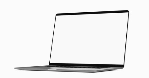 Laptop blank screen isolated on white background, camera rotation - 4k 24 fps