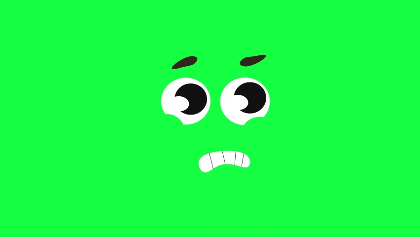 Cartoon face scared, vector. Footage on green screen. 