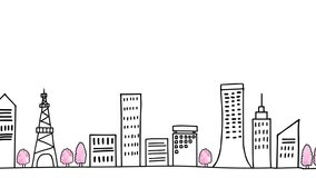 spring cityscape simple line art animation