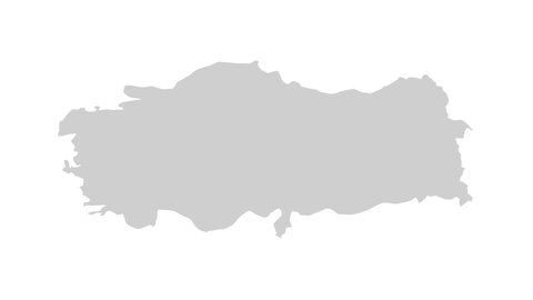 Animated Map of Turkey. Gray Blank Turkey Map on White Background. 4K Ultra HD World Map Animation.