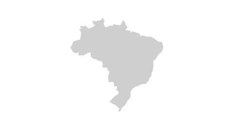 Animated Map of Brazil. Gray Blank Brazil Map on White Background. 4K Ultra HD World Map Animation.