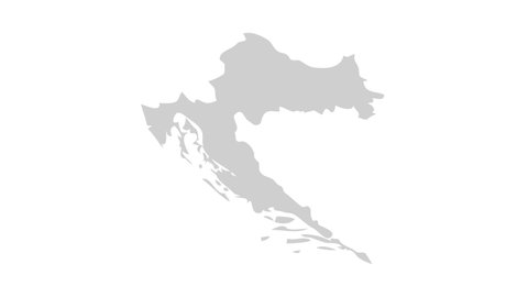 Animated Map of Croatia. Gray Blank Croatia Map on White Background. 4K Ultra HD World Map Animation.