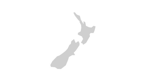 Animated Map of New Zealand. Gray Blank New Zealand Map on White Background. 4K Ultra HD World Map Animation.