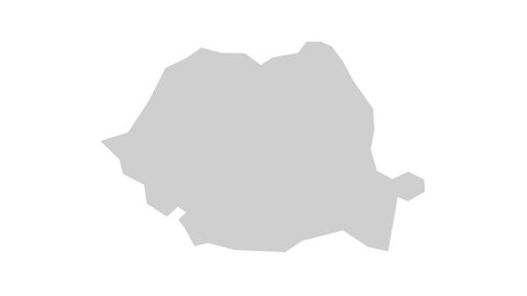 Animated Map of Romania. Gray Blank Map on White Background. 4K Ultra HD World Map Animation.